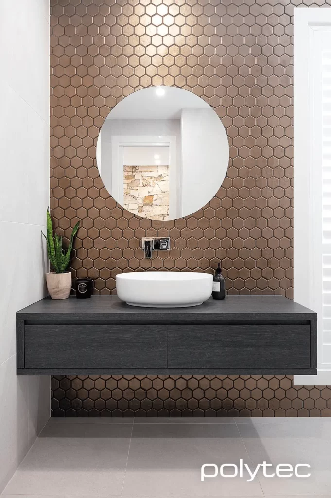 Floating Vanity And Natural Wood Accents